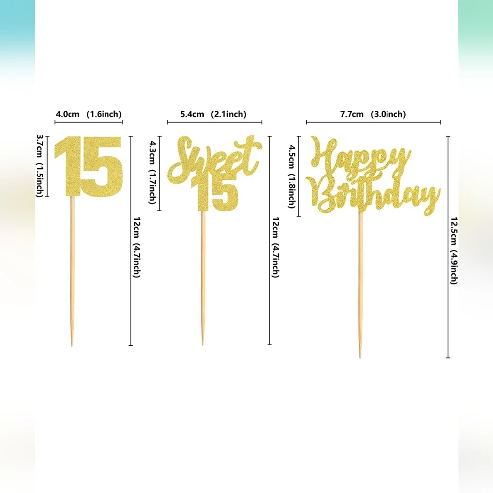 36 Pack Gold 15th Birthday Cupcake Toppers/Decorations